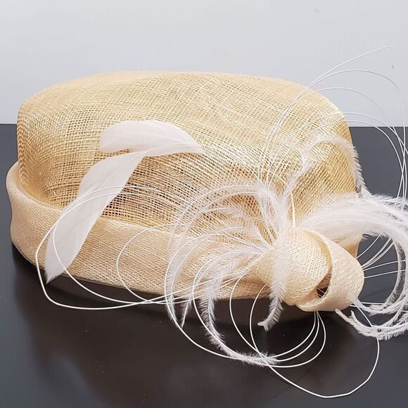 Mary Jean Artifacts Collection Pillbox Hat Feathers Lightweight Raffia Woven - Picture 4 of 6